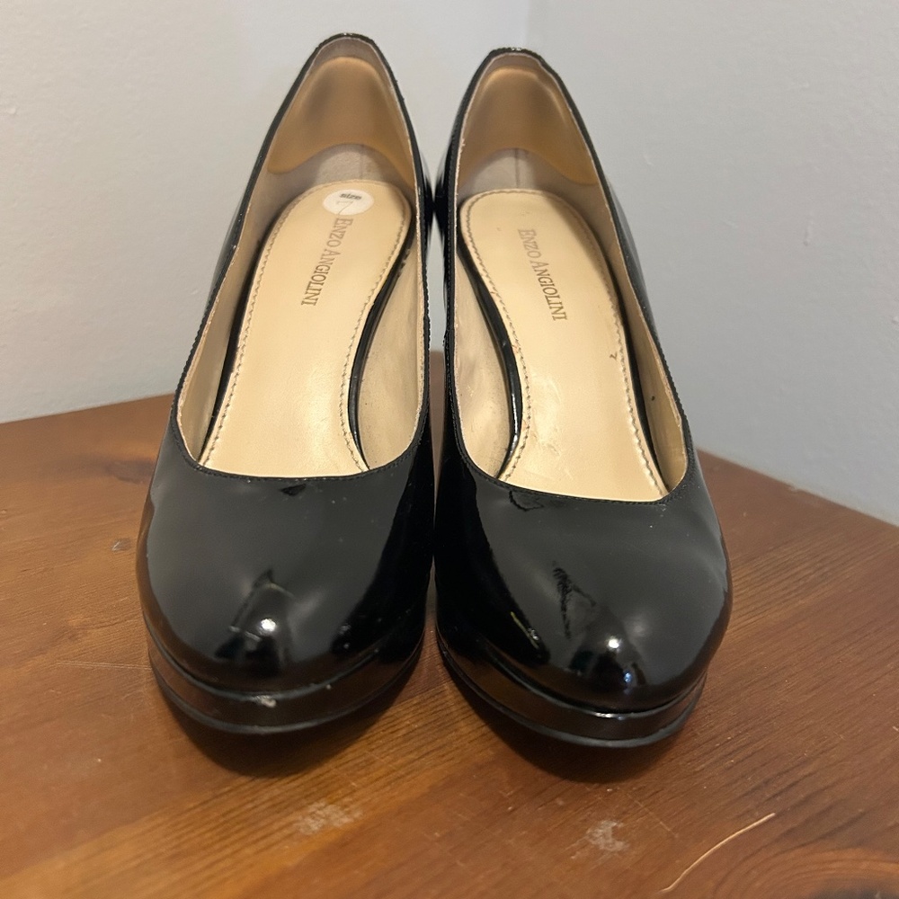 Enzo Angiolini Black Patent Platform Pumps Heels Size 7 Classic Stiletto - Picture 2 of 5